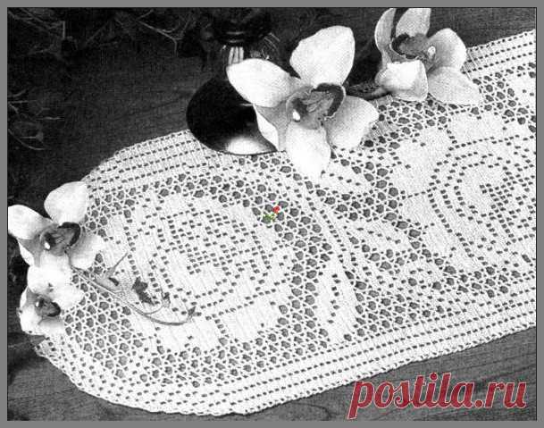 ФИЛЕЙНОЕ ВЯЗАНИЕ, ДОРОЖКА С РОЗАМИ.