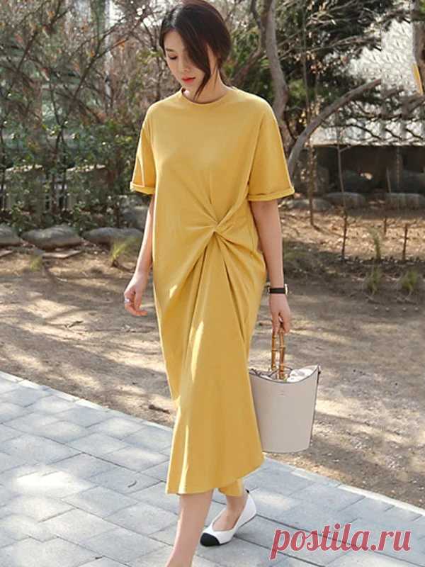 Solid Color Irregular Pleats Midi Dress - Stylish and Chic