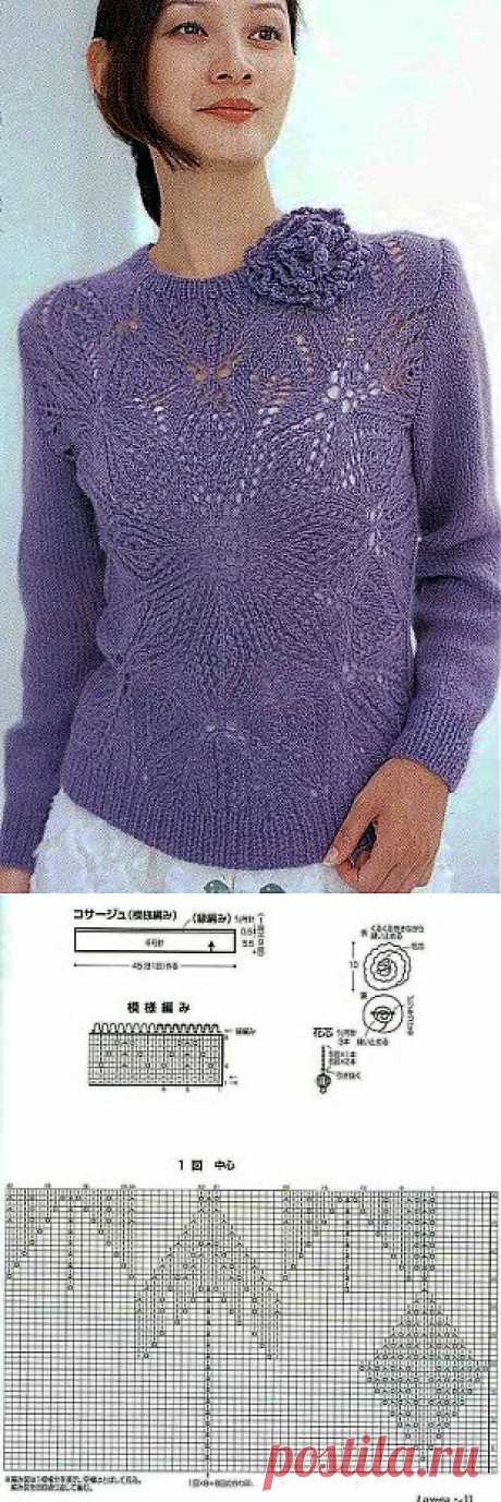 Вязание спицами - ажурный пуловер