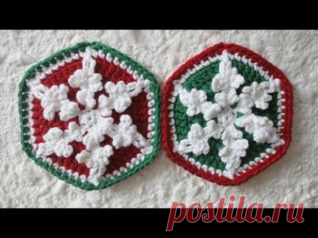 Шестиугольный мотив со снежинкой Hexagonal with snowflake motif Crochet