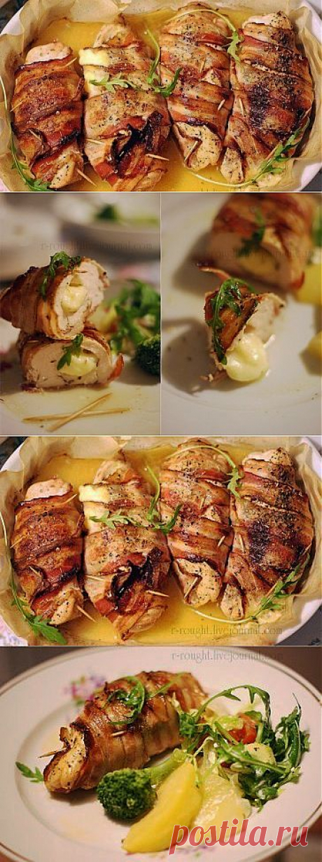Куриное филе, запеченное с сыром и беконом.