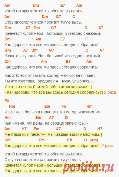 &quot;ИЗГИБ ГИТАРЫ ЖЕЛТОЙ&quot; - Текст и аккорды | Песни под гитару!