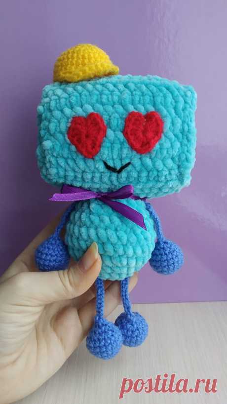 PDF Робот Колян крючком. FREE crochet pattern; Аmigurumi toy patterns. Амигуруми схемы и описания на русском. Вязаные игрушки и поделки своими руками #amimore - плюшевый робот, игрушка из плюшевой пряжи.