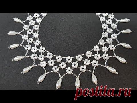 PEARL necklace/Beaded necklace/Pearl collar Жемчужное колье/Колье из бисера и бусин