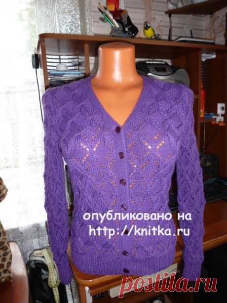 Фиолетовый жакет спицами. Работа Марины Ефименко, Вязание для женщин