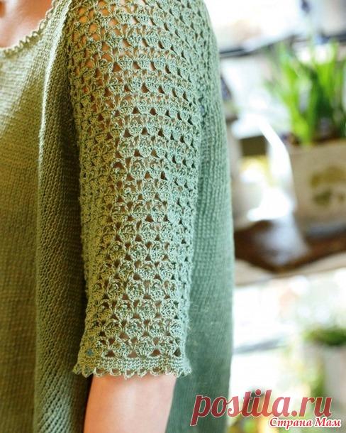 . Свободная летняя кофточка спицами с ажурными рукавами крючком - Вязание - Страна Мам