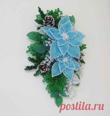 Новогодняя композиция из бисера и рубки Новогодняя композиция из бисера и рубкиМожно белый бисер заменить на серебряный.