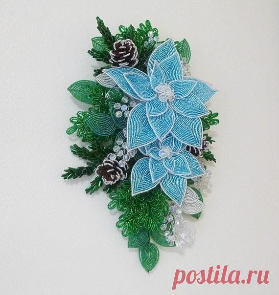 Новогодняя композиция из бисера и рубки Новогодняя композиция из бисера и рубкиМожно белый бисер заменить на серебряный.