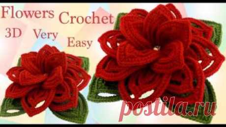Flores 3D con hojas a Crochet en punto tunecino estilo Irlandés tejido tallermanualperu Como hacer flores en 3D con hojas tejidas a crochet en punto tunecino estilo Irlandés estas flores a gancho las podemos hacer para hacer centros de mesa , ca...