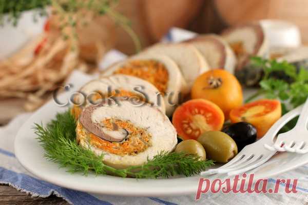 Рулет из скумбрии с овощами и желатином.