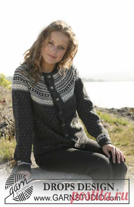 DROPS 110-4 - Gestrickt DROPS Jacke mit Muster und Rundstrickpasse in „Alpaca”. Grösse S - XXXL - Kostenlose Anleitungen von DROPS Design