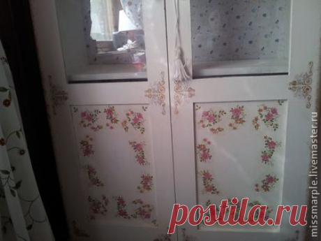 Купить шкаф нежный (декупаж) - белый, декупаж мебели, декупаж шкафа, акриловые краски и лак
