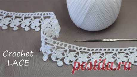 КРУЖЕВО простое вязание крючком МАСТЕР-КЛАСС для начинающих КАЙМА  Easy to Crochet Tape Lace pattern