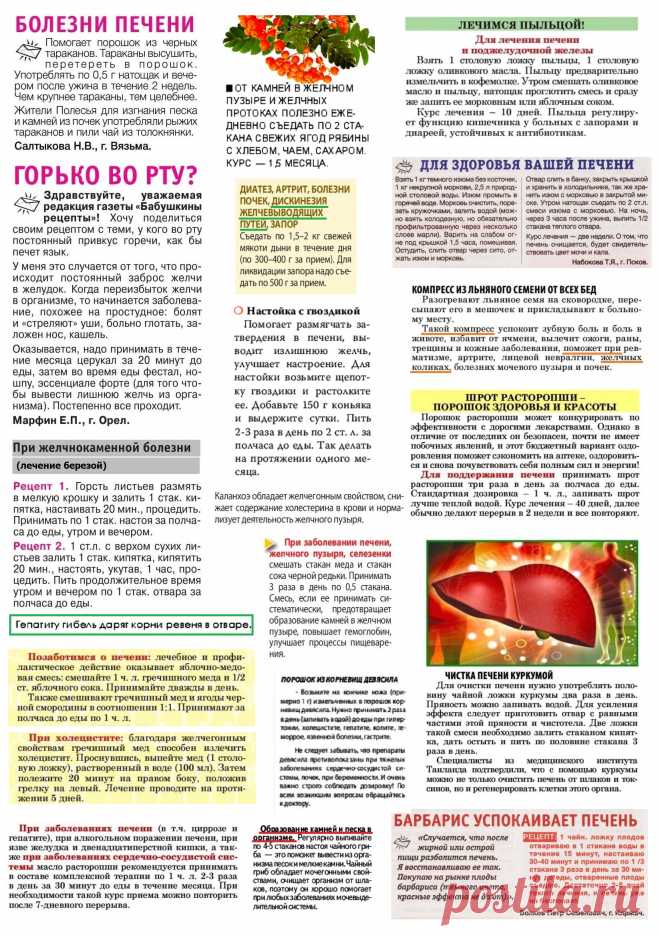 Болезни печени, желчного пузыря - лечение народными методами