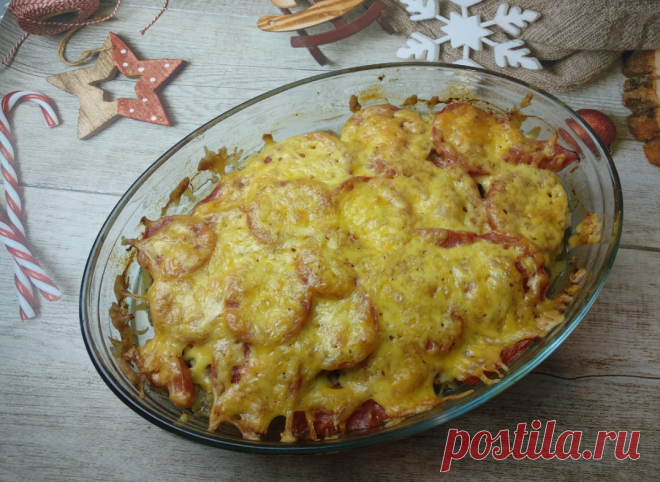 Мясо по-французски с фаршем и картофелем