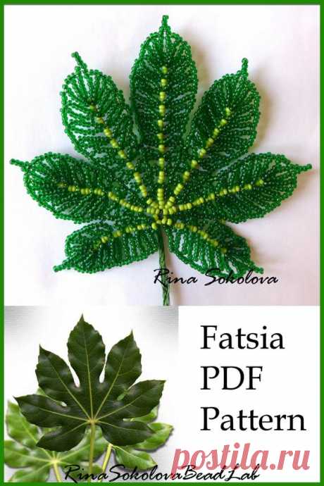 PDF PATTERN - french beaded flowers, Beaded Fatsia, seed bead flowers, green leaf, DIY beading project, tutorial, beaded flowers patterns PDF Pattern of wonderful Fatsia leaf. Difficulty Level: Intermediate 26 page PDF with 54 high quality pictures along with detailed written instructions. Decorative leaves are an important part of many flower arrangements. This tutorial will teach you to make very alive looking fatsia leaves.  This