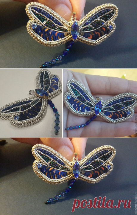 Купить Кулон &quot;Стрекоза&quot; - Вышивка бисером, авторская ручная работа, swarovski, яркий аксессуар, подарок