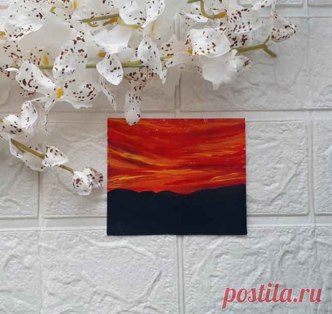 Закат в горах, миниатюра акрилом. Пишите для заказа сообщение.