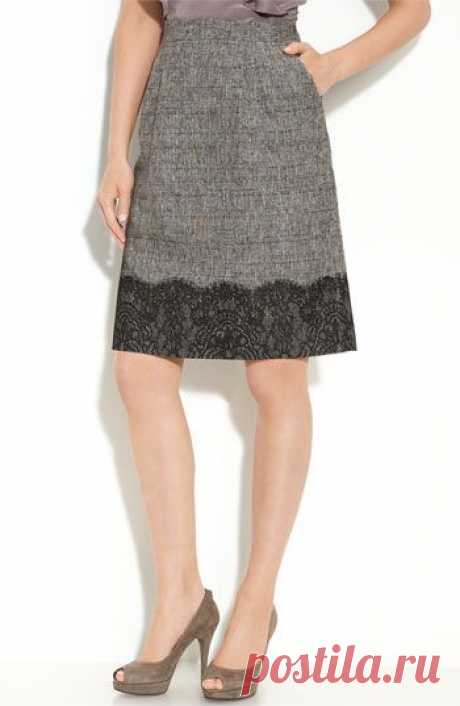 (1) A-line skirt with scalloped eyelash lace on woven fabric *dreamy* | Юбки