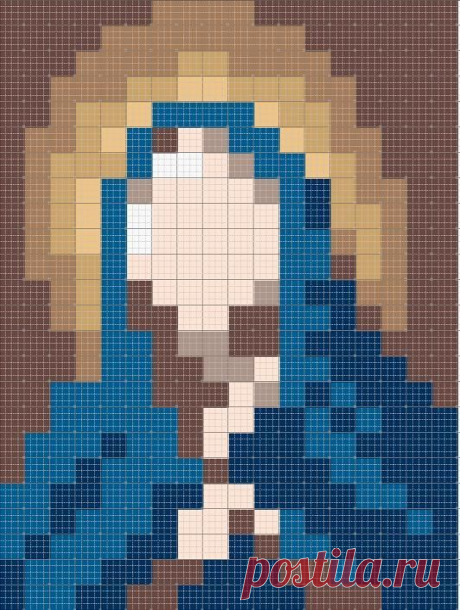 an image of a woman with blonde hair and blue eyes, in the style of pixel art