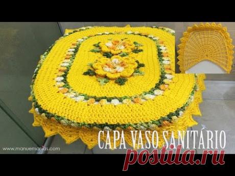 Crochê para Banheiro - JOGO DE BANHEIRO PRIMAVERA - Capa Vaso Sanitário 3/4