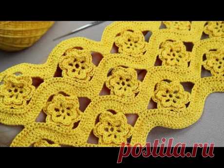 БЕЗ ОТРЫВА НИТИ!!! цветочный УЗОР для вязания крючком SUPER EASY Beautiful Flower Pattern Crochet