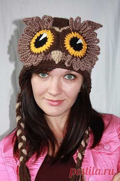 Owl hat ear-flap hat crochet owl hat coffee от MiraculousForest