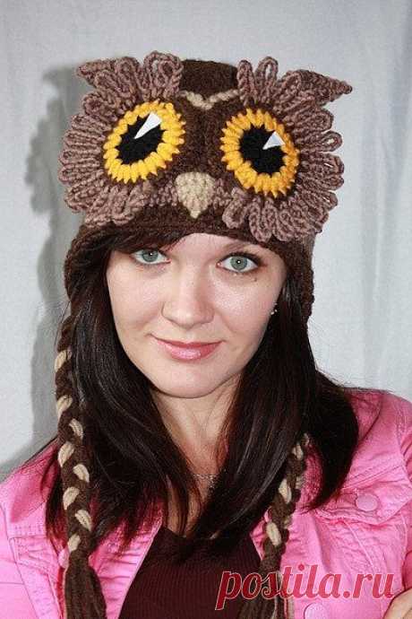 Owl hat ear-flap hat crochet owl hat coffee от MiraculousForest