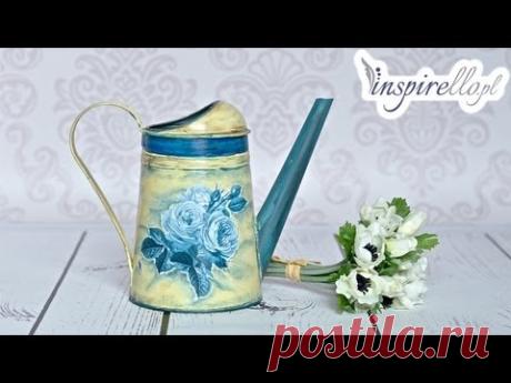 Decoupage krok po kroku - błękitna konewka