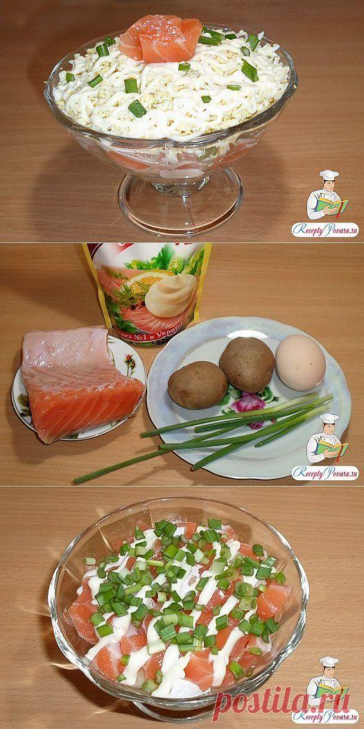 Как приготовить блюдо "салат с семгой, картофелем, яйцом, луком" - рецепт, ингридиенты и фотографии | sloosh