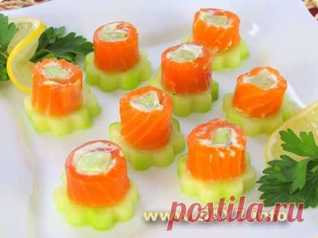Рулетики из форели с огурцами и сливочным сыром