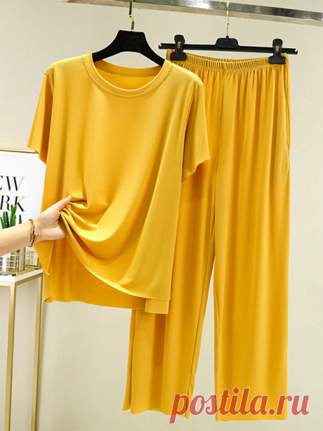 Relaxed Comfort: Casual Short Sleeves Solid Color Pajama Set