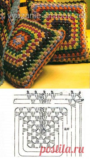 Яркие диванные вязаные подушки крючком со схемой | ВЯЗАНИЕ ШАПОК: женские шапки спицами и крючком, мужские и детские шапки, вязаные сумки