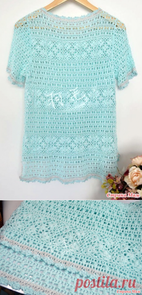 Ажурный пуловер с короткими рукавами крючком. Филе-мотивы. - ВЯЗАНАЯ МОДА+ ДЛЯ НЕМОДЕЛЬНЫХ ДАМ - Страна Мам