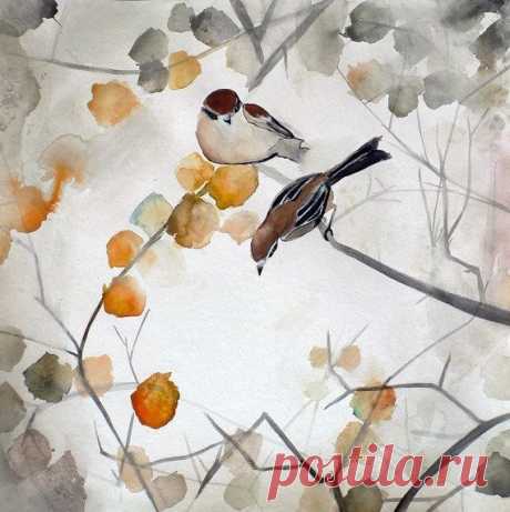 Autumn Bird Art - Asian Art - Animal Art - Fall - 8x8 Giclee Print
