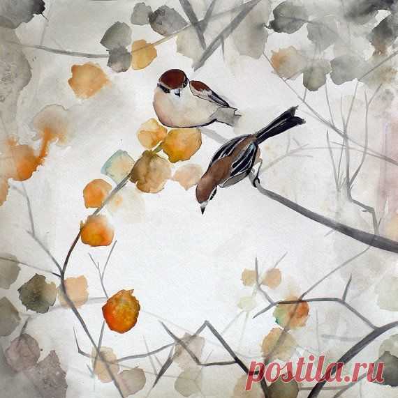 Autumn Bird Art - Asian Art - Animal Art - Fall - 8x8 Giclee Print