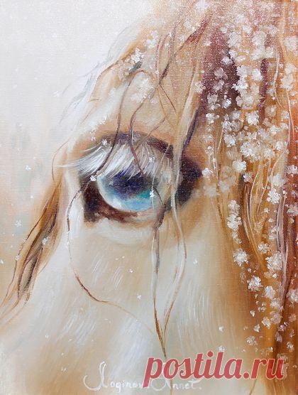 Взгляд. Снежинки - теплые оттенки,теплый подарок,девочка,картины с лошадьми