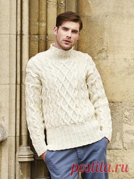 Мужской джемпер узором с косами из натуральной шерсти Pure Wool Worsted.