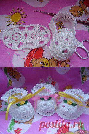 Вязаные вещи ручной работы » МК — пинетки «Цветочный рай»