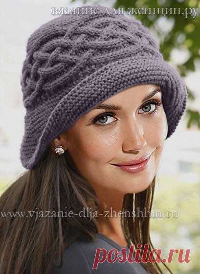 Женская шляпка вязаная спицами 
Голубая шляпка 

Размер: 54-55; 56-58 

Вам потребуется 

• Пряжа сорта Drops Nepal, марки Gamstudio (65% шерсть, 35% альпака, 75 м/50 г) - 150 г оттенка голубой аметист 

• Спицы № 4,5 

• Круговые спицы № 4 длиной 60 см 

• Вспомогательная спица с v-образным изгибом для перемещения петель 

• Толстая игла для трикотажа 

Используемые узоры и сокращения 

ЛП - лицевая петля 

ИП - изнаночная петля 

ПМ - поставить маркер 

М - маркер 

ЛC -...