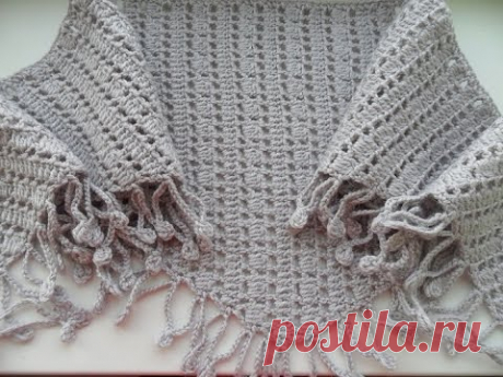 Бактус крючком с пышными столбиками.Crochet neckerchief nice pattern. (Шаль #23)