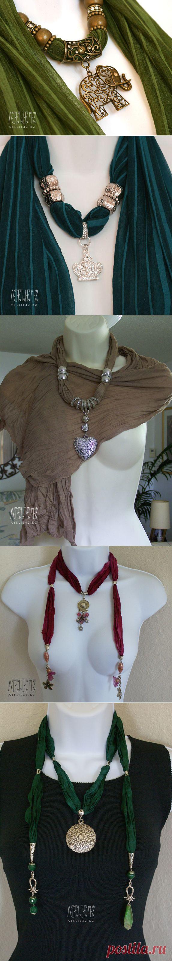 Kолье из шелкового шарфа. Подборка идей..