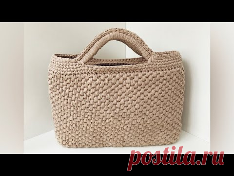 Сумка крючком из ленточной трикотажной пряжи