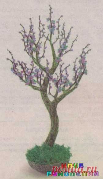 ВОСТОЧНОЕ ДЕРЕВО ИЗ БИСЕРА.СХЕМЫ.ОПИСАНИЕ - Клуб рукоделия МАТЕРИАЛЫ Проволока тонкая. Бисер № 8 матовый желтого и голубого цветов. Флористическая лента. Молярный скотч. Плоскогубцы. Горшок. Алебастр. Декоративная