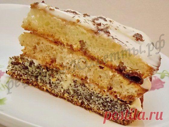 Домашний торт Сказка из трёх коржей с маком, изюмом и орехами | Рецепты Юльетты