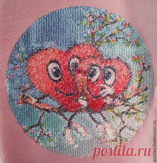 Купить Вышитая заготовка картина Влюбленные сердца одежда аксессуары - Вышитая картина, вышитое панно