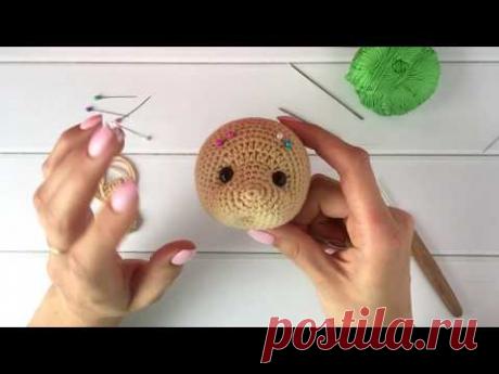 Утяжка и оформление мордочки вязанному Мишке