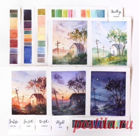 Свет в рисовании. Как рисовать рассвет, полдень, закат, сумерки, ночь / Doodle&Sketch