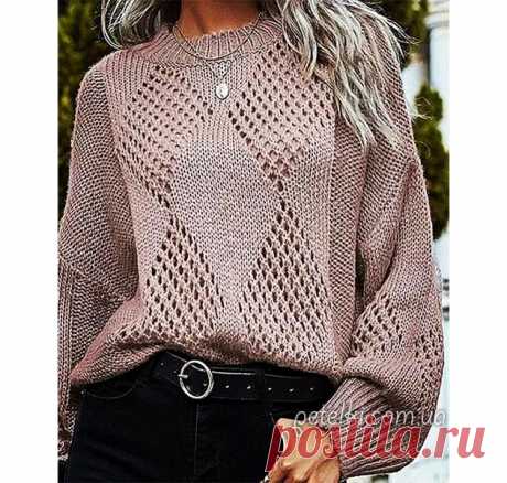 Джемпер ажурными ромбами