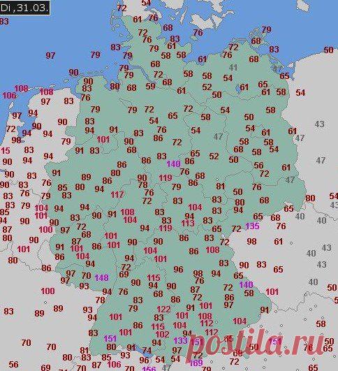 Сильный западный шторм бушует сейчас в Германии. Скорость ветра на юге Германии достигла местами ураганной силы. В столице федеральной земли Баварии г. Мюнхен сейчас ветер при порывах набирает силу урагана (уже 112 км в час!) / Социальная погода